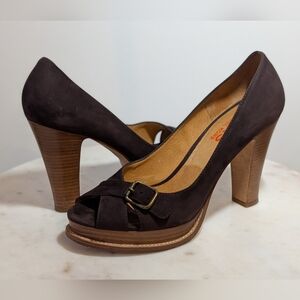 KORS Michael Kors Dark Brown Peep-Toe Heels